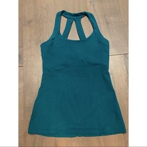 Beyond Yoga shelf bra strappy racerback tank top in bay blue heather L large